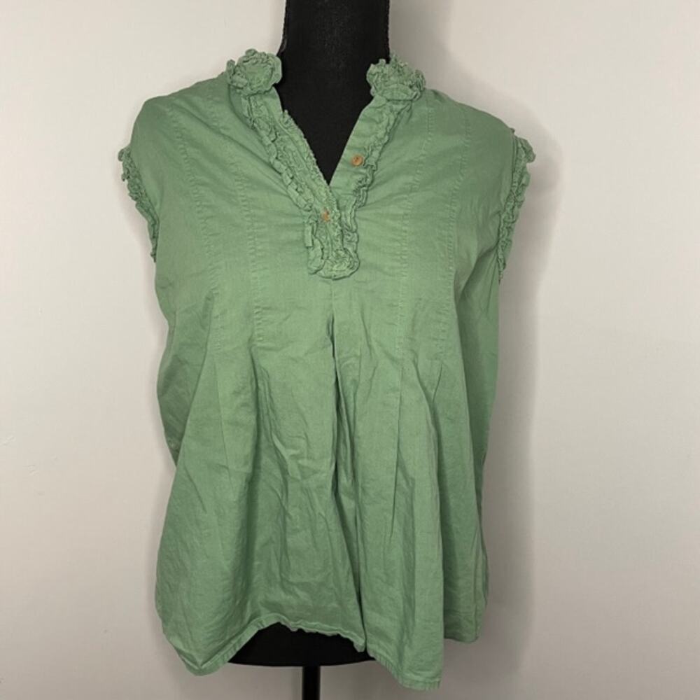 Hanna Top Women's Size M Green Ruffled Detail Sleeveless Cotton Summer